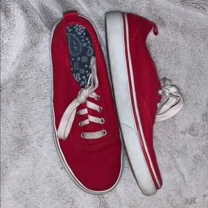 Red flat sneakers